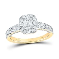 The Diamond Deal 14kt Yellow Gold Emerald Diamond Halo Bridal Wedding Engagement Ring 1-1/3 Cttw