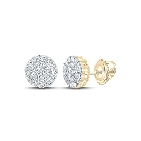 10kt Yellow Gold Mens Round Diamond Cluster Earrings 3/4 Cttw