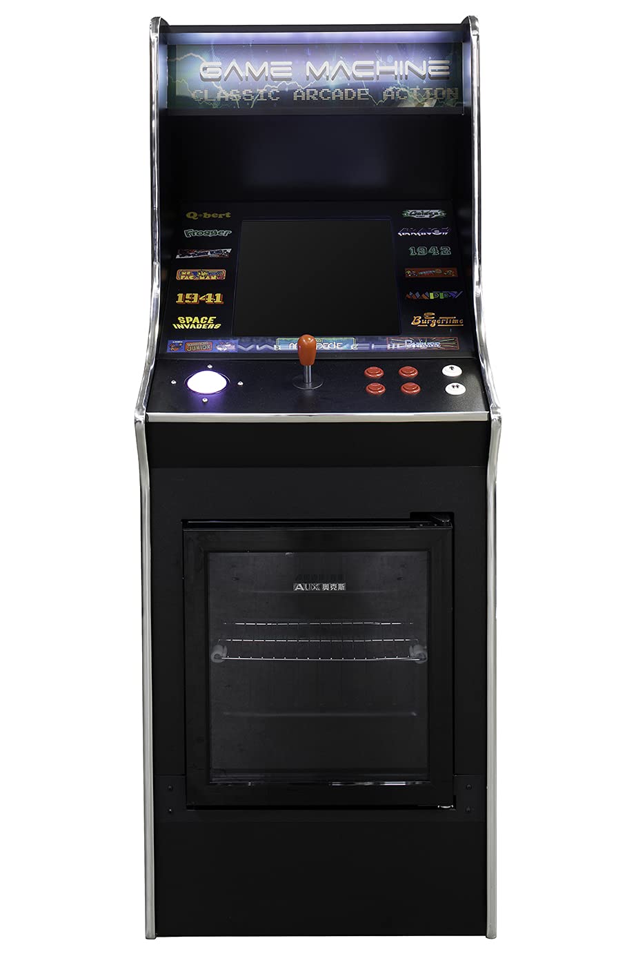 Full-Size Commercial Grade Cabinet Arcade Machine with Built-in Refrigerator - Trackball - Joystick - 516 Classic Games - 19
