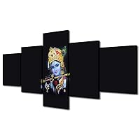 Bedroom Decor Wall Art Hinduism Beautiful Lord Krishna Wall Art Krishna Canvas Wall Art 5 Piece Wall Decorative for Living Room Bedroom Office Stretched and Framed Ready to Hang (50''Wx24''H)