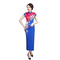 Flower Print Cheongsam Long Qipao Women's Chinese Traditional Dress