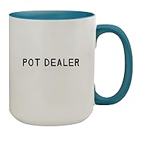 Pot Dealer - 15oz Ceramic Colored Inside & Handle Coffee Mug, Light Blue