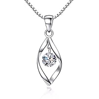 Zolkamery Silver Necklace for Women, 925 Sterling Silver with 5A Blue/White/Pink Cubic Zirconia Silver Twist Pendant and 18