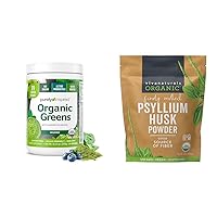 Purely Inspired Organic Green Powder Smoothie Mix (24 Servings) & Viva Naturals Organic Psyllium Husk Powder (24 oz) - Plant Based Superfoods
