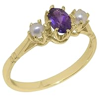 Solid 10k Gold Natural Amethyst & Cultured Pearl Womens Ring (Yellow, Rose, White Gold options) - Sizes 4 to 12 Available