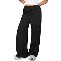 Linen Pants for Women with Pockets Wide Leg Linen Pants Casual High Waisted Lounge Pants Comfy Summer Travel Pants