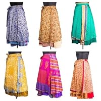 Indian Vintage Long Silk Wrap Skirts - Set of 5 Multicolored