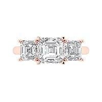 3.19ct SQ Emerald cut 3 stone Solitaire Lab White Sapphire Proposal Designer Wedding Anniversary Bridal Ring 14k Rose Gold