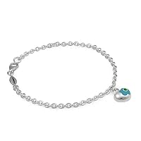 Sterling Silver Simulated Birthstone Enamel Flower Heart Charm Girls Bracelet