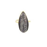 Guntaas Gems Beautiful Orthoceras Pear Shape Ring Brass Gold Plated Adjustable Ring Gift For Women..