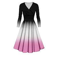Fall Winter Plus Size Dress for Women Trendy Long Sleeve A Line Dress Elegant Formal Smocked Flowy Sexy Midi Dress