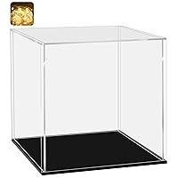 LANSCOERY Clear Acrylic Display Case, Assemble Cube Display Box Stand with Black Base, Dustproof Protection Showcase for Collectibles Memorabilia Figurines (4x4x4 inch; 10x10x10cm)