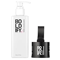 Hairline Powder (Medium Brown) + Shampoo: Boldify Bundle: Root Touchup Hair Loss Powder and Natural Volumizing Shampoo for Fine Hair.