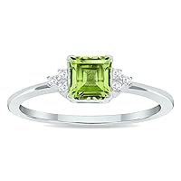 Women's Princess Cut Peridot and Diamond Half Moon Ring in 10K White Gold