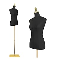 EaseHome Female Mannequin Torso, Height Adjustable Dress Form Manikin Body Clothing Display with Metal Bracket and Rectangular Base for Sewing Dress Display,Black