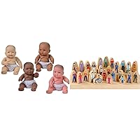 Constructive Playthings Huggable Multi-Cultural Baby Dolls for Kids, Set of 4 Wooden Community Helpers, Diverse Citizens & Careers, Use with Building Blocks