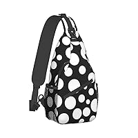 Black And White Polka Dot Print Crossbody Backpack Shoulder Bag Cross Chest Bag For Travel, Hiking Gym Tactical Use