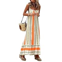 Women's Casual Maxi Dress Sleeveless Long Floral Loose Dress Swing Summer Ruffle A Line Beach Flowy Baggy Dresses