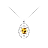 Rylos Diamond & Citrine/Yellow Topaz Pendant Necklace Set in Sterling Silver Stunning Designer 12x10 Colorstone