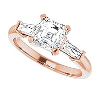 14K Solid Rose Gold Handmade Engagement Ring 1.00 CT Asscher Cut Moissanite Diamond Solitaire Wedding/Bridal Ring for Women/Her Best Rings
