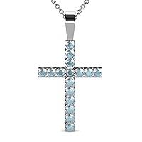 Aquamarine Cross Pendant 0.53 ctw 14K Gold. Included 16 Inches 14K Gold Chain.