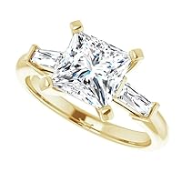Moissanite Rings for Women, 2 CT Diamond Engagement Rings, Colorless VVS1 Clarity Brilliant Princess Cut, Yellow Gold 925 Sterling Silver Ring for Wedding, Promise, Anniversary and Bridal Gift