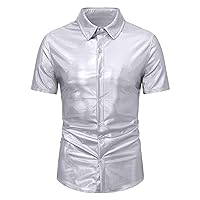 Men's Disco Shirt Retro 70s Shirts Shiny Dress Shirts for Men Short Sleeve Button Down Shirt Outfits Party Costume