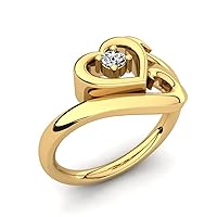 Single Stone Bypass Heart Engagement Ring 14K Yellow Gold PL 0.5 Cts Sim Diamond