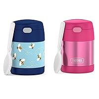 THERMOS 10oz Kids Stainless Steel Food Jar Bundle with Spoon - Honey Bees and Pink Vacuum Insulated Containers Keep Hot Soup & Cold Snacks Fresh for School Lunch