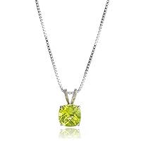 925 Sterling Silver 6mm Cushion Cut Birthstone Solitaire Pendant Necklace for Women with 18 inch Box Chain