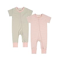Teach Leanbh Toddler Baby Boys Girls 2-Pack Pajamas Cotton 2 Way Zipper Short Sleeve Footless Romper Sleep and Play