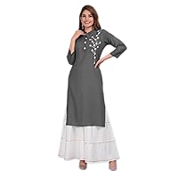 Indian Women Cotton Long Kurti With Sharara Suit Dress Wedding Wear Grey Color Plus Size