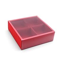 4 Cavity Red Cake Box With Transparent Lids, Gift Packaging Boxes For Moon Cake/Cookie/Candy/Soap, 10 Sets (A)