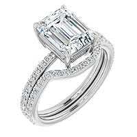 3 CT Emerald Colorless Moissanite Engagement Ring Set for Women/Her, Wedding Bridal Ring Set, Eternity Sterling Silver Solid Diamond Solitaire Prong Set Anniversary Promise Gift for Her