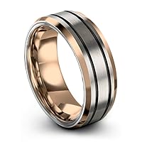 Tungsten Wedding Band Ring 10mm for Men Women Bevel Edge Grey 18K Rose Gold Black Double Line Brushed Polished