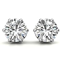 0.50 - 3.00 Carat Full White VVS1 Round Brilliant Round Cut Moissanite Diamond Earring For Women, Solitaire Screw Back Valentine Present For Her In Real 10k Rose Gold and 925 Sterling Silver