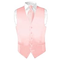 Biagio Men's SILK Dress Vest & NeckTie Solid LIGHT PINK Color Neck Tie Set