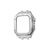 Modification Kit Metal Case Strap for Apple Watch Bands Series 7 45mm Correa iWatch Band 44mm Rubber Bracelet Wristband Clasp (Color : Silver case 44MM)