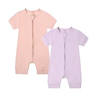 JunNeng Baby Boy Girl 2 Pack Rayon of Bamboo Summer Sleeper Infant Soft Short Sleeve Zipper Footless One-piece Romper