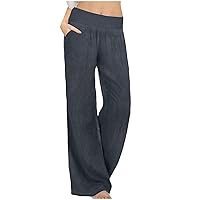 Wide Leg Pants Women Soft Lounge Pants Casual Summer Pants Elastic Waist Beach Pants Boho Palazzo Pants with Pockets
