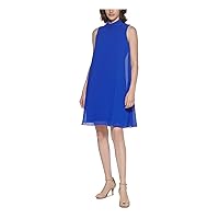 Vince Camuto Womens Blue Stretch Zippered Sheer Lined Sleeveless Mock Neck Above The Knee Party Shift Dress 2