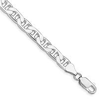 925 Sterling Silver Rhodium Plated 6.5mm Flat Nautical Ship Mariner Anchor Chain Bracelet Jewelry Gifts for Women - Length Options: 8 9