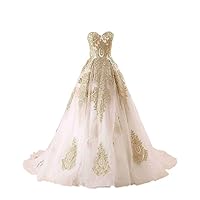 Sweetheart A line Gold Lace Embroidery Princess Organza Wedding Dresses for Bride Plus Size Corset 2023
