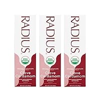 RADIUS USDA Organic Toothpaste 3oz Non Toxic Chemical-Free Gluten-Free Designed to Improve Gum Health & Prevent Cavity - Clove Cardamom - Pack of 3