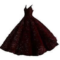 Straps Sequined Evening Dresses Puffy V Neck Prom Quinceanera Gown