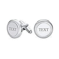 Personalize Classic Monogram Initial Solid Round Circle Polished Silver Tone Stainless Steel Shirt Cufflinks For Men Cuff Links Executive Gift Hinge Bullet Back Customizable