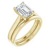 Petite Solitaire Vine Moissanite Diamond Ring Set, 1.0 CT Emerald Moissanite Engagement Ring Set, Wedding Ring Set, Bridal Ring, Promise/Anniversary Rings for Wife