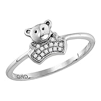 The Diamond Deal 10kt White Gold Womens Round Diamond Teddy Bear Cluster Ring 1/20 Cttw