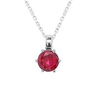 Shineadime 6-Prong Set Solitaire Pendant Necklace - 6.5MM Round Shape Simulated Birthstone Along With 18