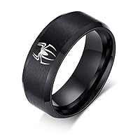 Men Rings Titanium Steel Matte Ring Black Spider Ring for Man Halloween Jewelry, Size 6-12